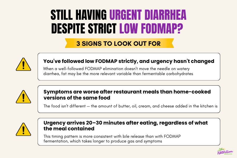 Woman looking confused while reading food labels, symbolizing the challenge of managing dietary restrictions like FODMAPs and fat intake.