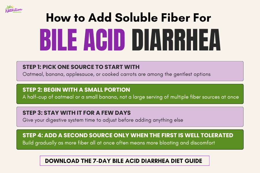 Oatmeal with berries and a spoon, representing a source of soluble fiber beneficial for bile acid diarrhea management.