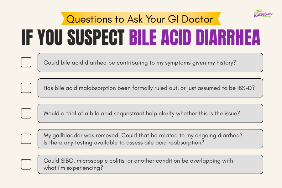 Dietitian counseling a client about dietary strategies, emphasizing personalized support for complex digestive issues like bile acid diarrhea.
